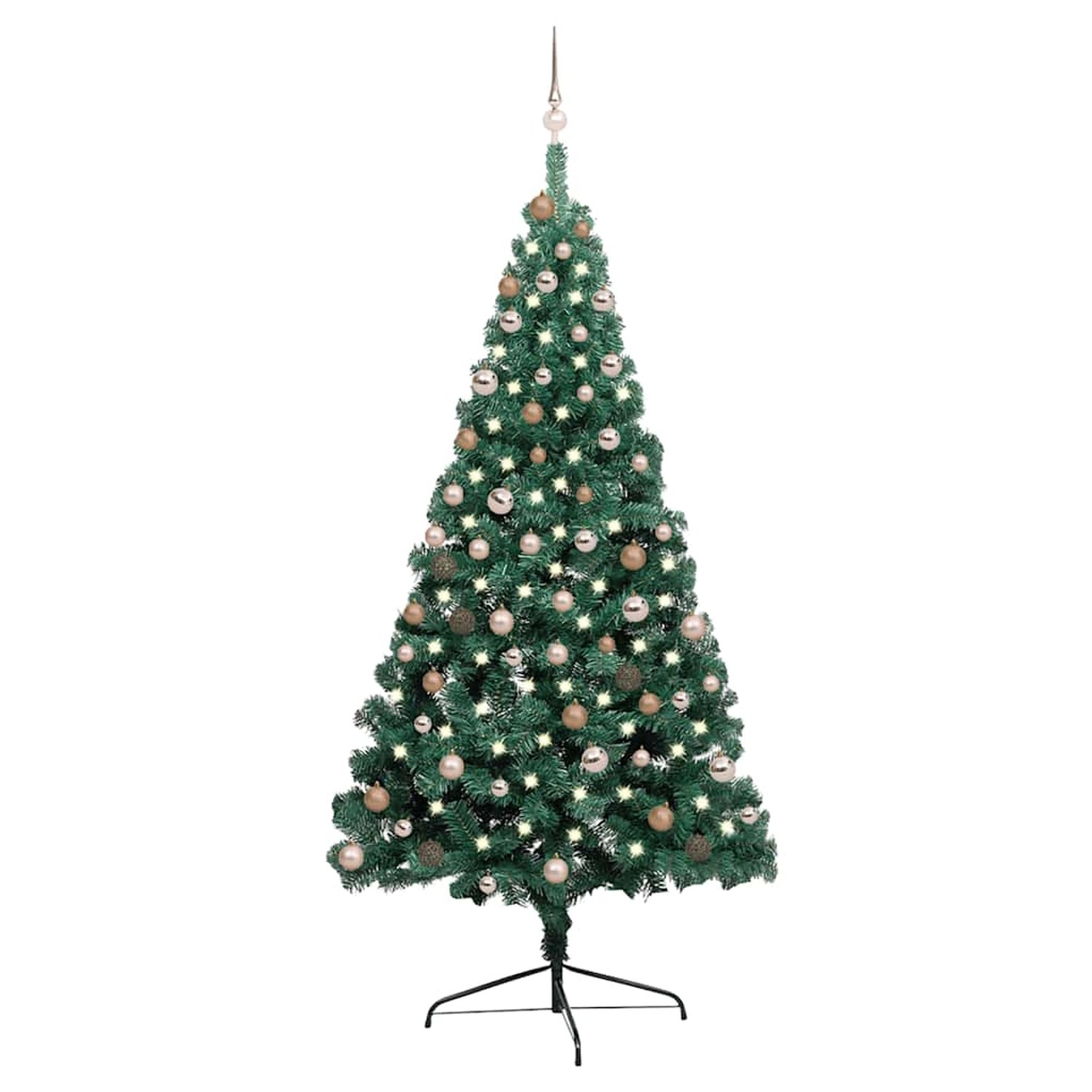 vidaXL Künstlicher Halb-Weihnachtsbaum mit Beleuchtung Kugeln Grün 210 cm 3077566