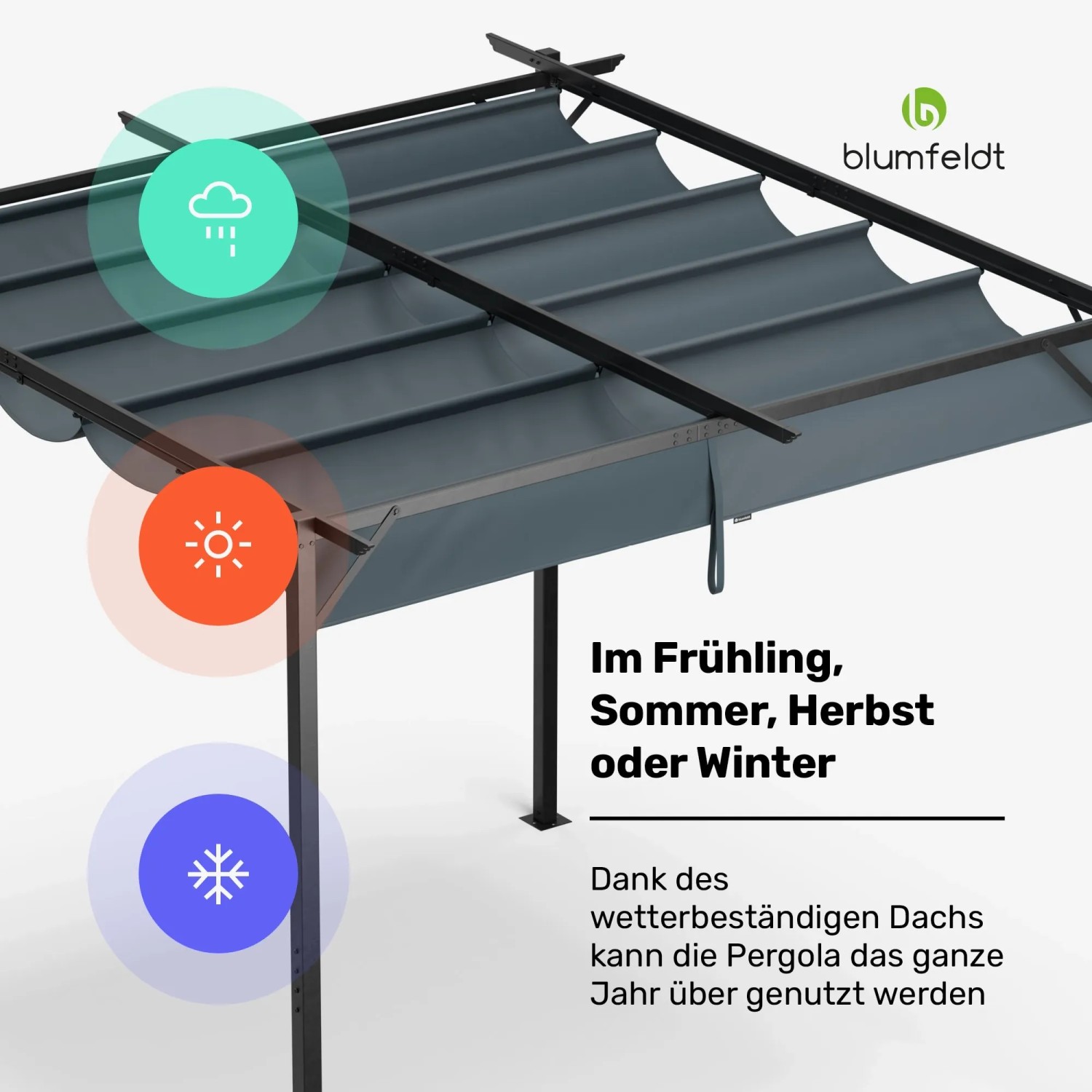 Blumfeldt Pantheon Pergola, dunkelgrau, 3x3m. Wetterfester Gartenpavillon mit Stahlrahmen.