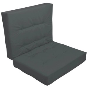 Graphitgraues Beautissu Palettenkissen-Set mit Sitz- und Rückenkissen, gesteppt, für Europaletten. Komfortable Gartenauflage.