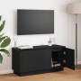 VidaXL TV-Schrank in Schwarz Eichen-Optik mit LED, 100 cm breit, mit geöffneter Tür.