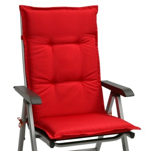 Rote Beautissu Hochlehner Auflage Base HL (120x50x6cm) auf Gartenstuhl.