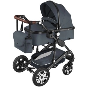 Tectake Kombi Kinderwagen Mats 2 In 1  Klappbar  Mit 5 Punkt Gurt  Bremse  Schutzbügel und Handschlaufe Verstellbare Rückenlehne und Schiebegriff  Fal