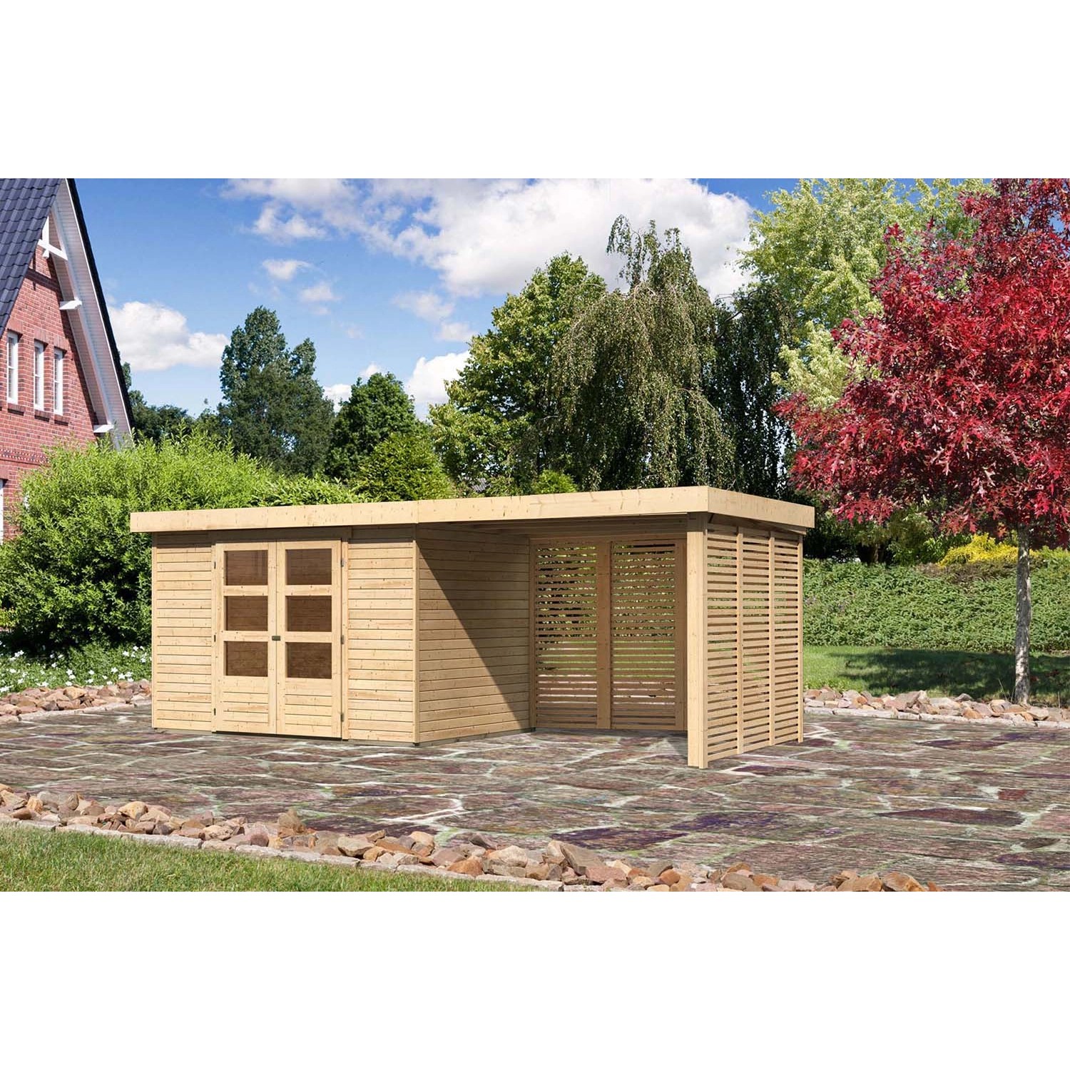 Karibu Holz-Gartenhaus Boras Natur Flachdach Unbehandelt 298 cm x 213 cm günstig online kaufen