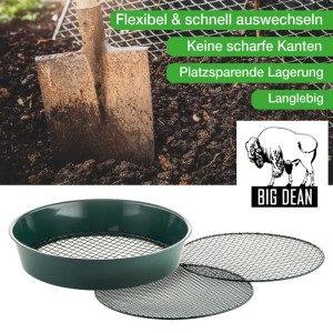 BigDean 2er Set XL Gartensieb Aus Metall Durchmesser 37cm Fein Bis Grob Inkl Austauschbarer Siebeinsätze In 3 Größen 6 4 9 5 Und 12 7 Mm Erdsieb