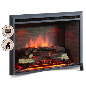 Schwarzer BALDERIA Elektrokamin CA-30 mit 3D-Flammeneffekt und Heizung. Einbaukamin mit Kaminfeuer.