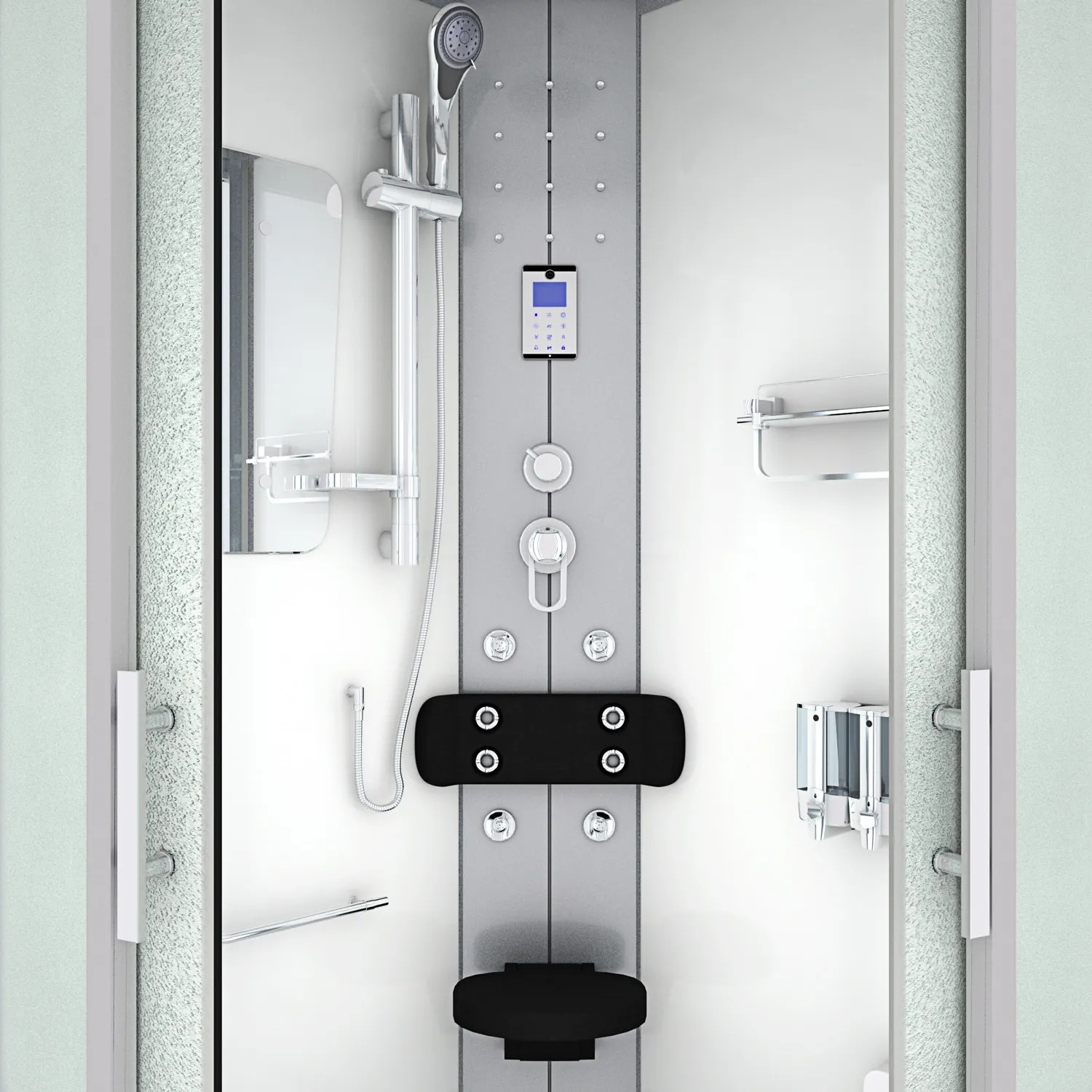 AcquaVapore Duschkabine 100x100 mit Regendusche, Handbrause, Massagedüsen und Klappsitz.