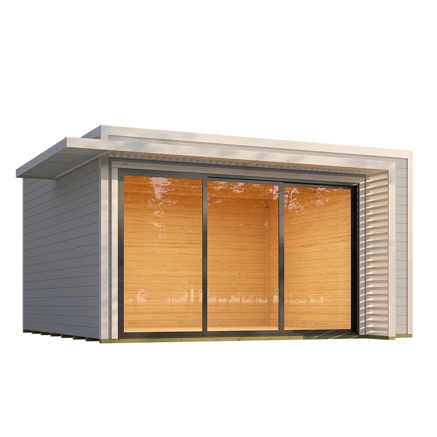 Weka Gartenhaus Amberley 3-Fach Schiebetür Grau-Weiß 400 cm x 400 cm günstig online kaufen
