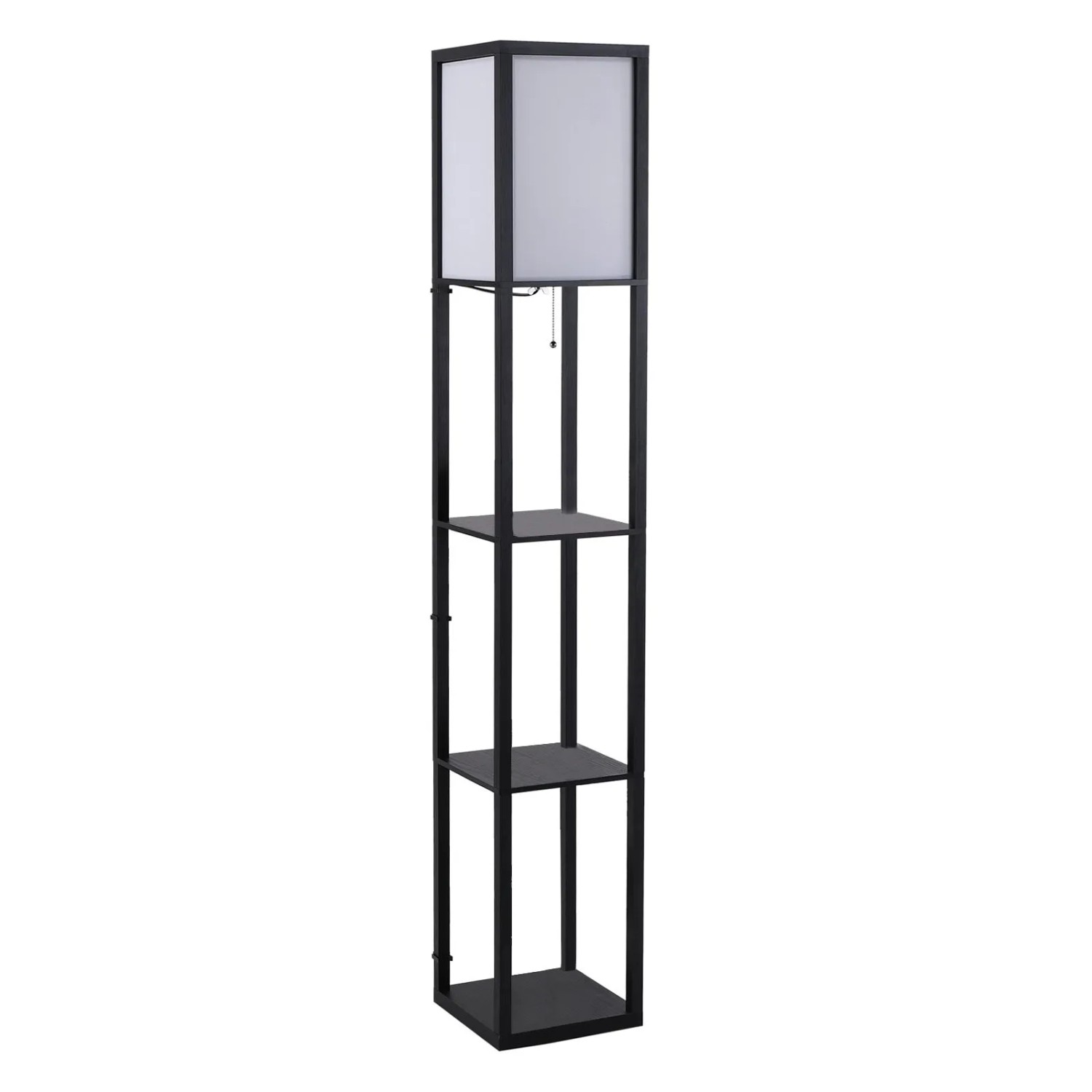 HOMCOM Stehleuchte mit Regalen E27 Holz Schwarz 26 x 26 x 160 cm Ohne Glühbirne
