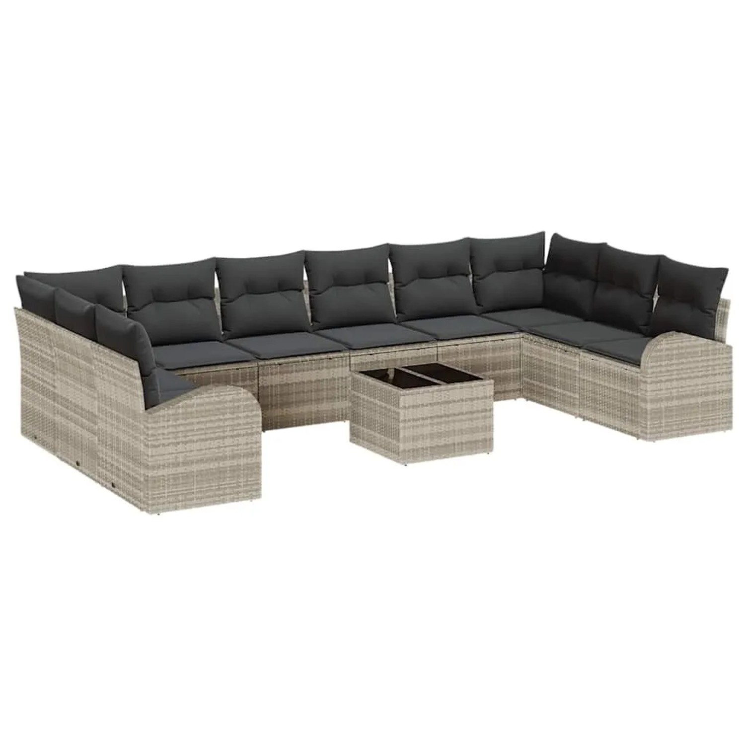 vidaXL Sofa Set mit Kissen mit Speicher 11-Tlg Hellgrau Poly-Rattan 3354901 günstig online kaufen