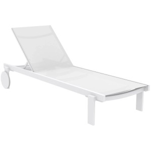 Weiße CLP Sonnenliege Casablanca aus Aluminium mit verstellbarer Rückenlehne und Rollen für Garten.