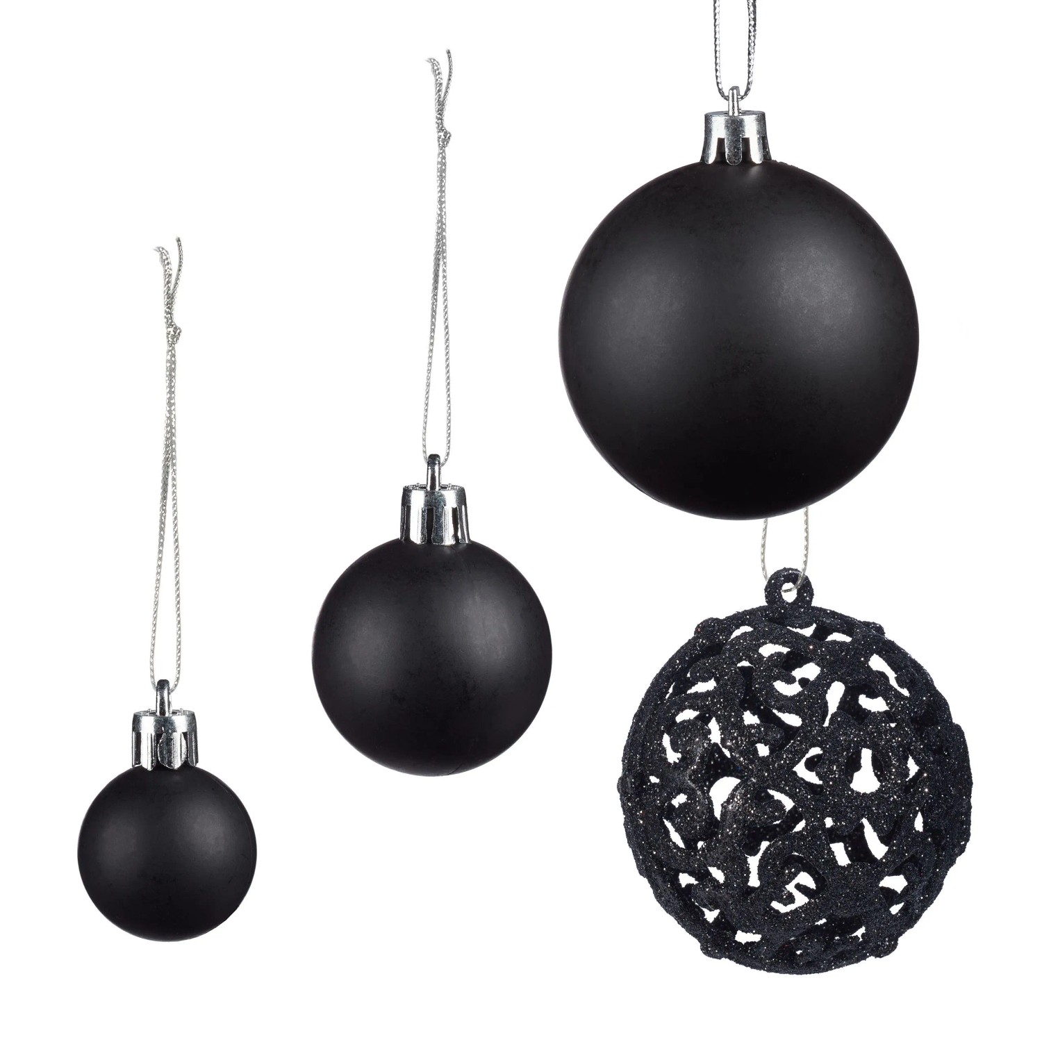 Relaxdays Weihnachtskugeln im 50er Set Polystyrol Schwarz Glänzend Matt Glitzernd