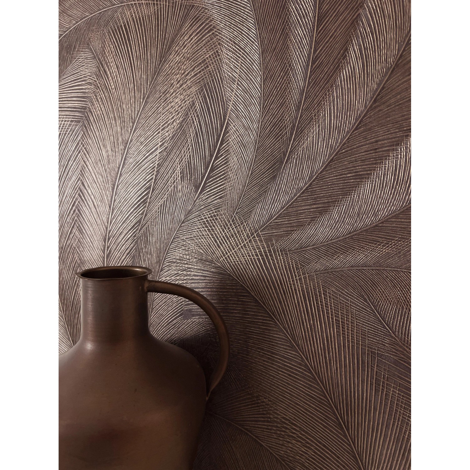 Newroom Vliestapete Savina Bronze Palmen, strukturiert. Dekorative Tapete mit glänzenden Palmblättern.
