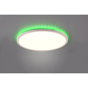 Weiße, runde Reality LED Deckenleuchte Aureo mit indirekter RGB-Beleuchtung.