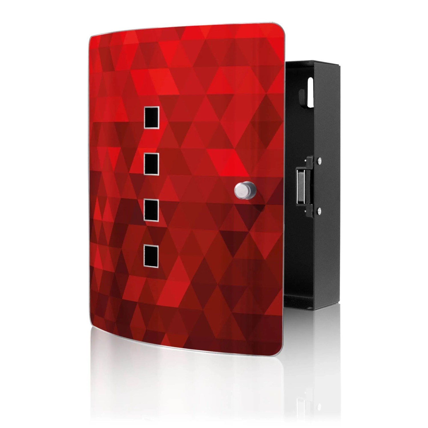 Banjado Design Schlüsselkasten Aus Edelstahl Für 10 Schlüssel 24x21,5x7cm Mit Magnetverschluss Motiv Dreiecke Rot