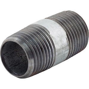 Fitting aus Temperguss, 21 mm (R 1/2) x 40 mm, mit Außengewinde für Rohrverbindungen.