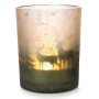 Grün-silbernes Windlichtglas mit Hirschmotiv für Teelichter, Weihnachtsdeko.