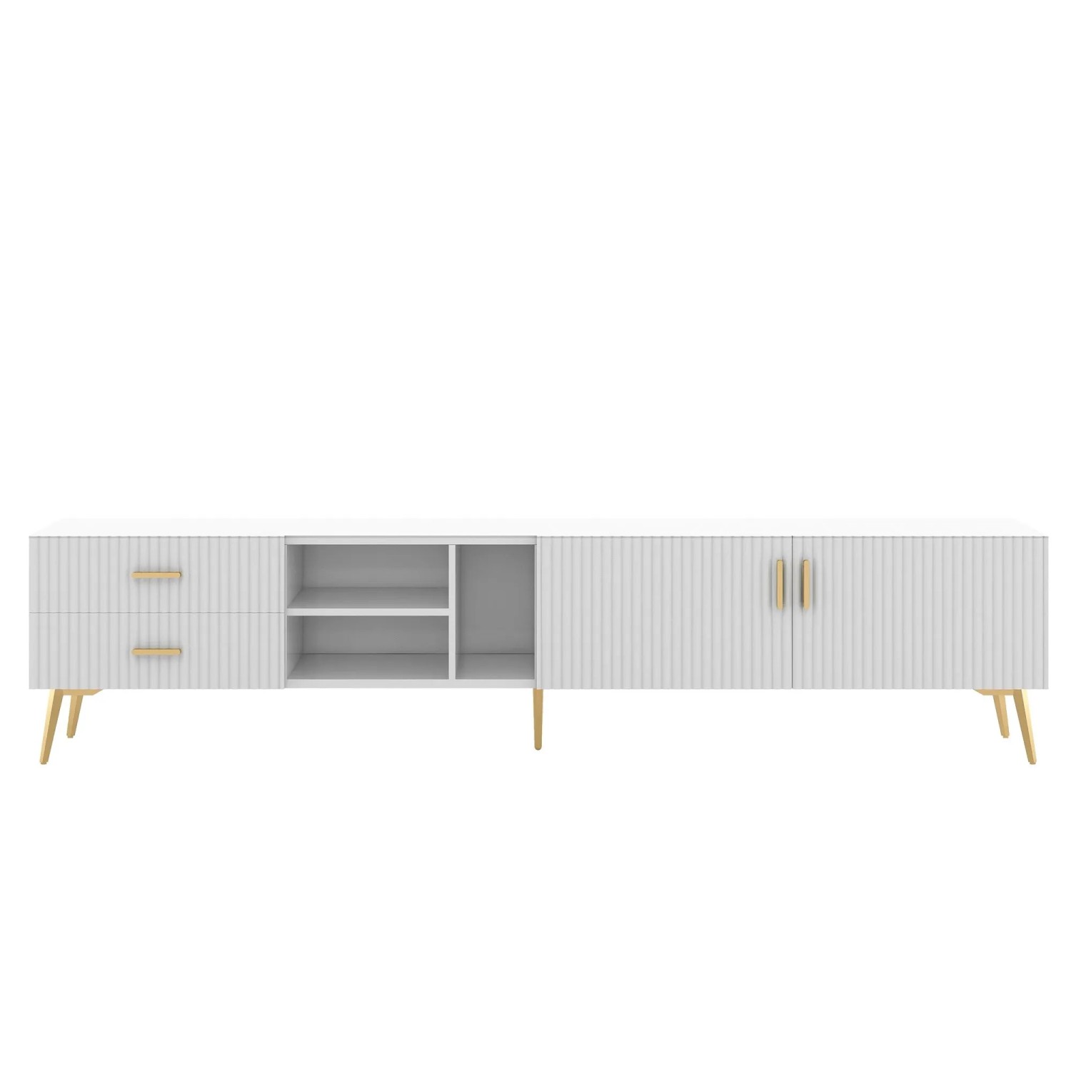 okwish TV Schrank mit Stauraum Entertainment Wohnzimmer Schlafzimmer 180x35x41cm Weiß