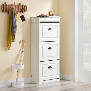 SoBuy Schuhschrank Schmal mit 3 Klappen Schuhregal Schuhkommode 53x118x24cm FSR94-WG