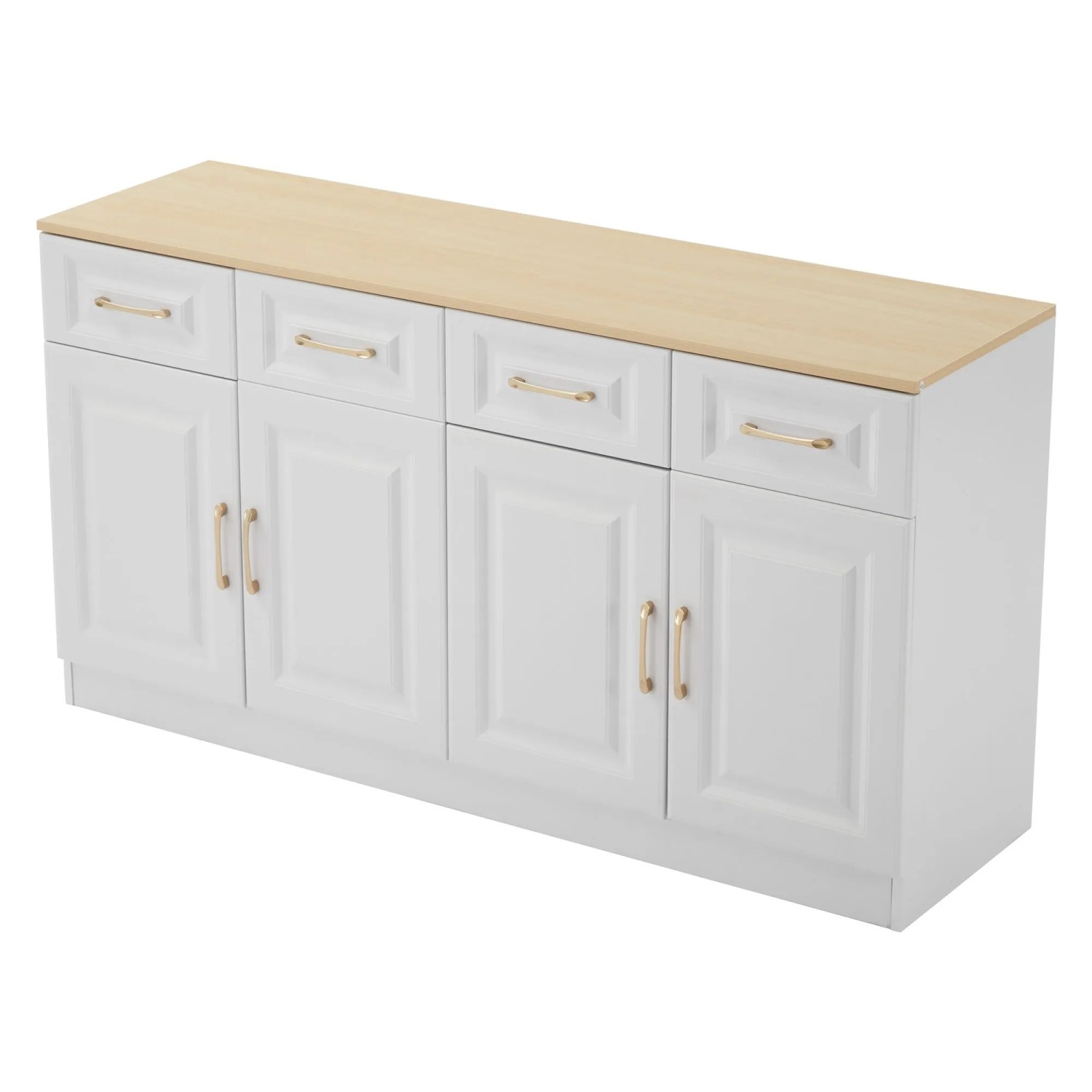 okwish Sideboard mit 4 Schubladen 4 Türen Stauraum Küche 140x40x75 cm Weiß