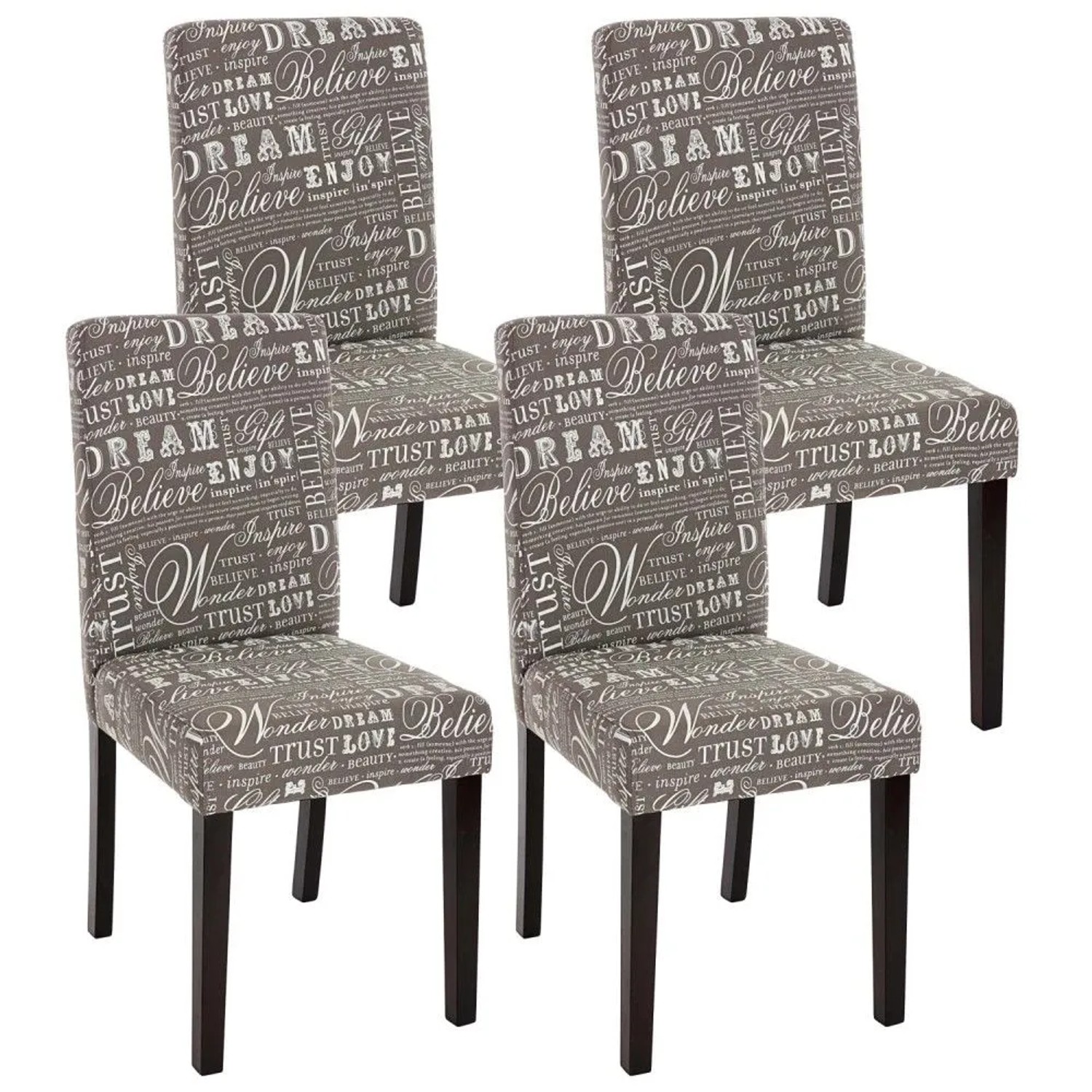 MCW Esszimmerstuhl Littau Schrift 4er-Set Textil mit Schriftzug Grau Dunkle Beine