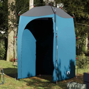Blaues vidaXL Duschzelt aus wasserfestem Polyester, aufgebaut im Grünen. Ideal für Camping, als Umkleide oder Sichtschutz.