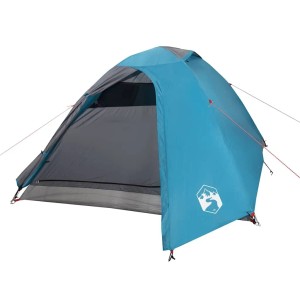 Blaues 3-Personen Kuppelzelt für Camping, wasserdicht.