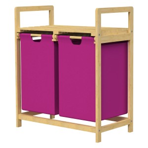Magenta Wäschekorb aus Bambus mit 2 Fächern (je 30L) für Waschen & Trocknen.