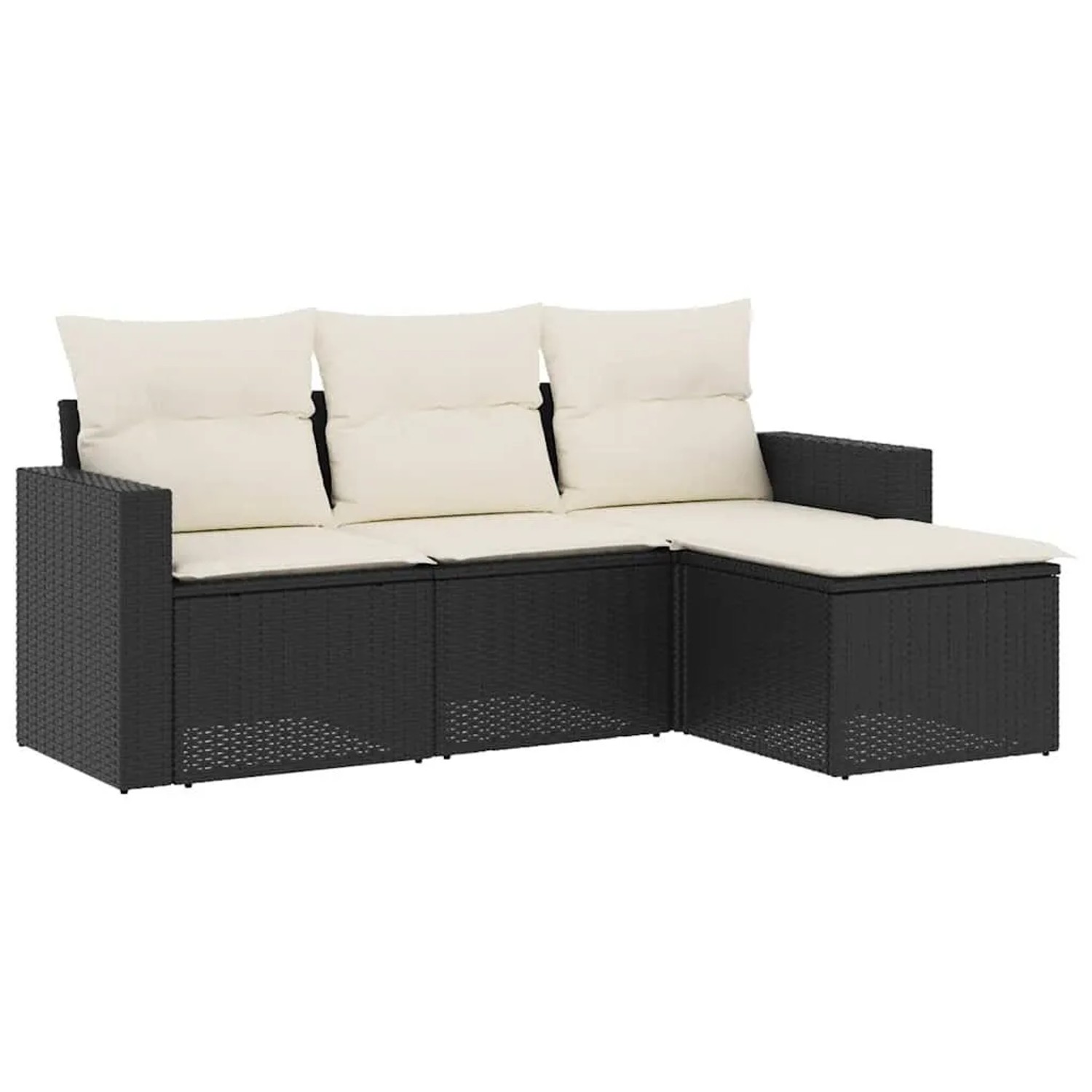 vidaXL 4-Tlg Garten-Sofagarnitur mit Kissen Schwarz Poly Rattan 3251203