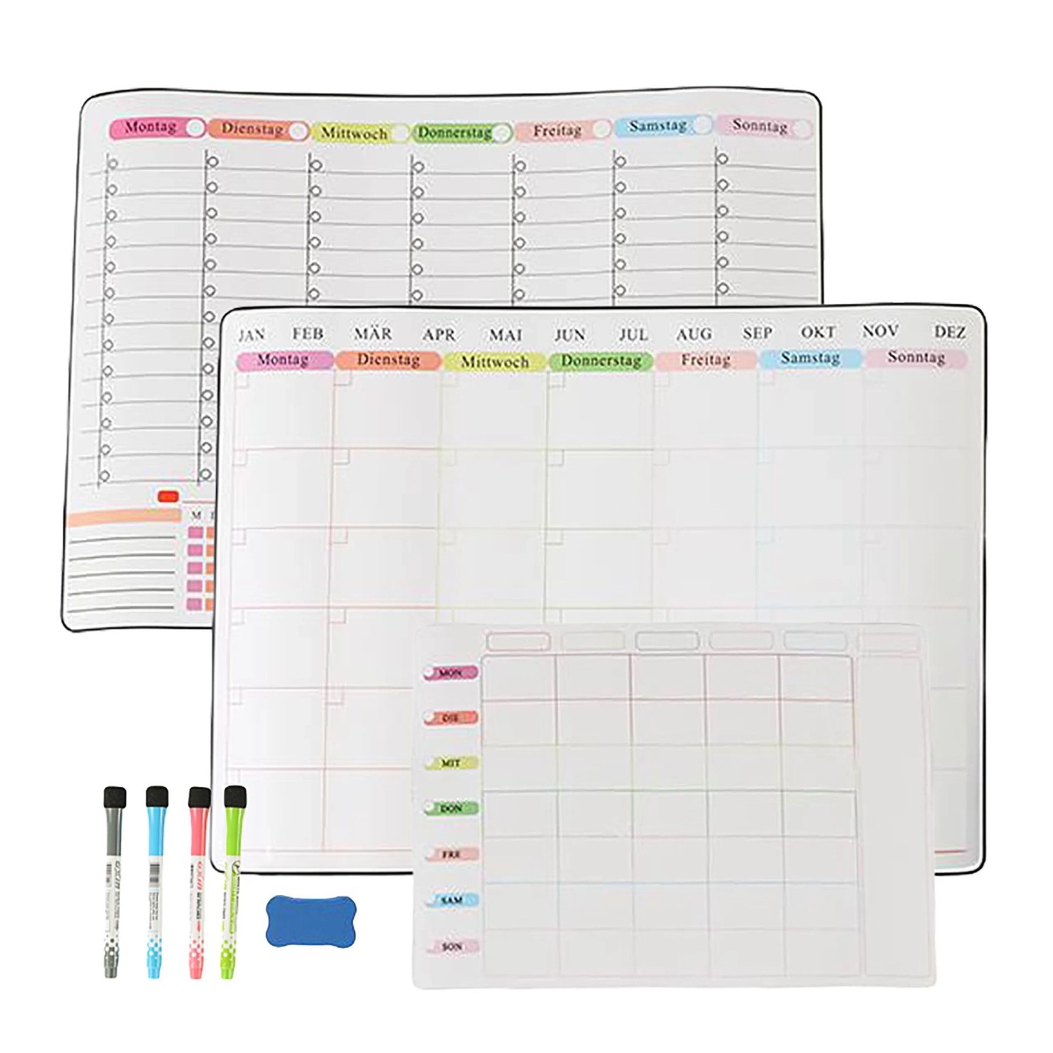 Relaxdays Whiteboard für Kühlschrank 3er Set Kunststoff Weiß Magnetisch Abwischbar 30 cm x 42 cm 20 cm x 28 cm 0,6 kg