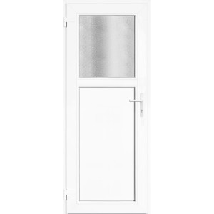 Weiße Panto Nebeneingangstür K301 mit Ornamentglas, DIN L, 78x198 cm.