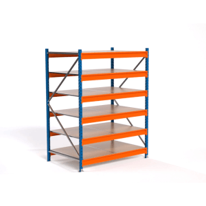 PROREGAL Industrie Weitspannregal Lagerregal MAXIMUS PRO Grundregal HxBxT 200x150x100cm 6 Spanplatten-Fachboden Fachlast 850kg Blau/Orange