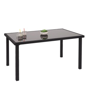 Schwarzer PROREGAL Gartentisch aus Poly-Rattan mit Glasplatte, 120x75 cm.