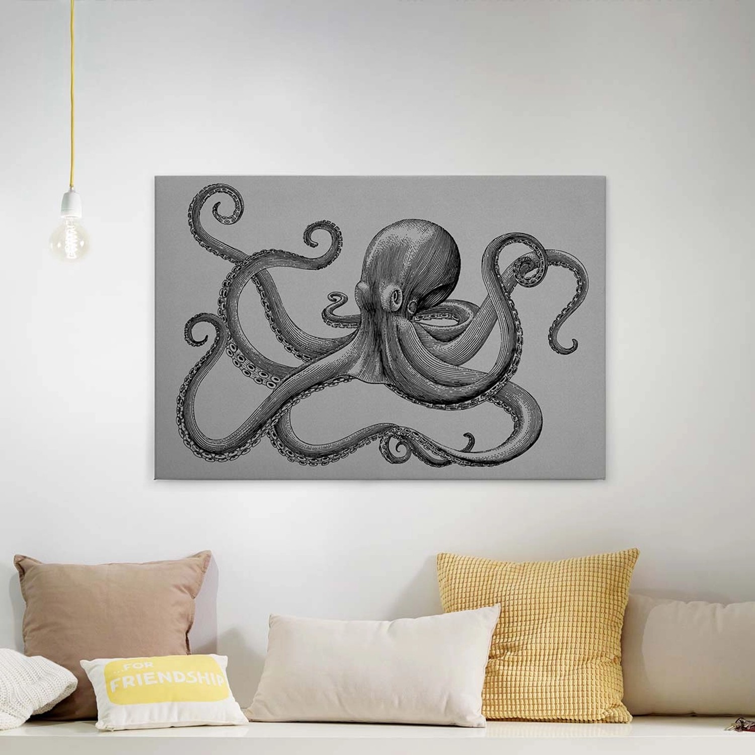 Bricoflor Leinwand Bild Mit Krake Gezeichnet Oktopus Leinwandbild In Schwar günstig online kaufen