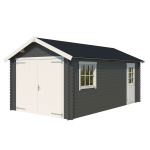 Lasita Garage Dillon, 300x540 cm, carbongrau, mit Doppeltor, Fenster und Seitentür. Ideal als Fertiggarage.