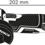Bosch GWS 12V-76 Akku-Winkelschleifer mit Maßangaben (202 x 88 mm).