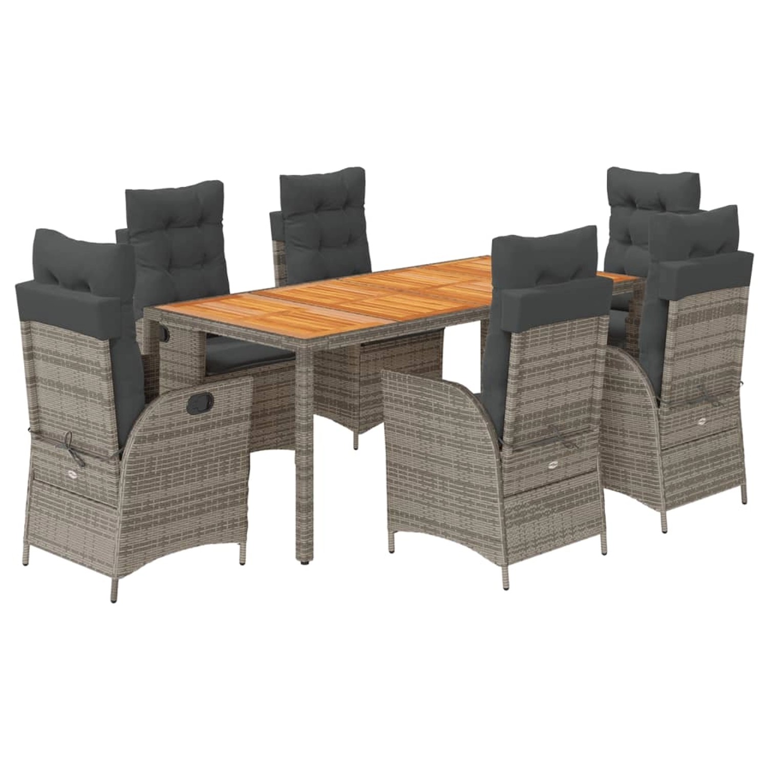 vidaXL 7-Tlg Garten-Essgruppe mit Kissen Grau Poly Rattan 3213109 günstig online kaufen