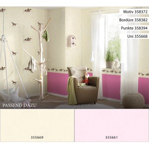 A.S. Création Bordüre Tiere (Creme-Beige, Braun, Dunkelviolett) im Kinderzimmer.