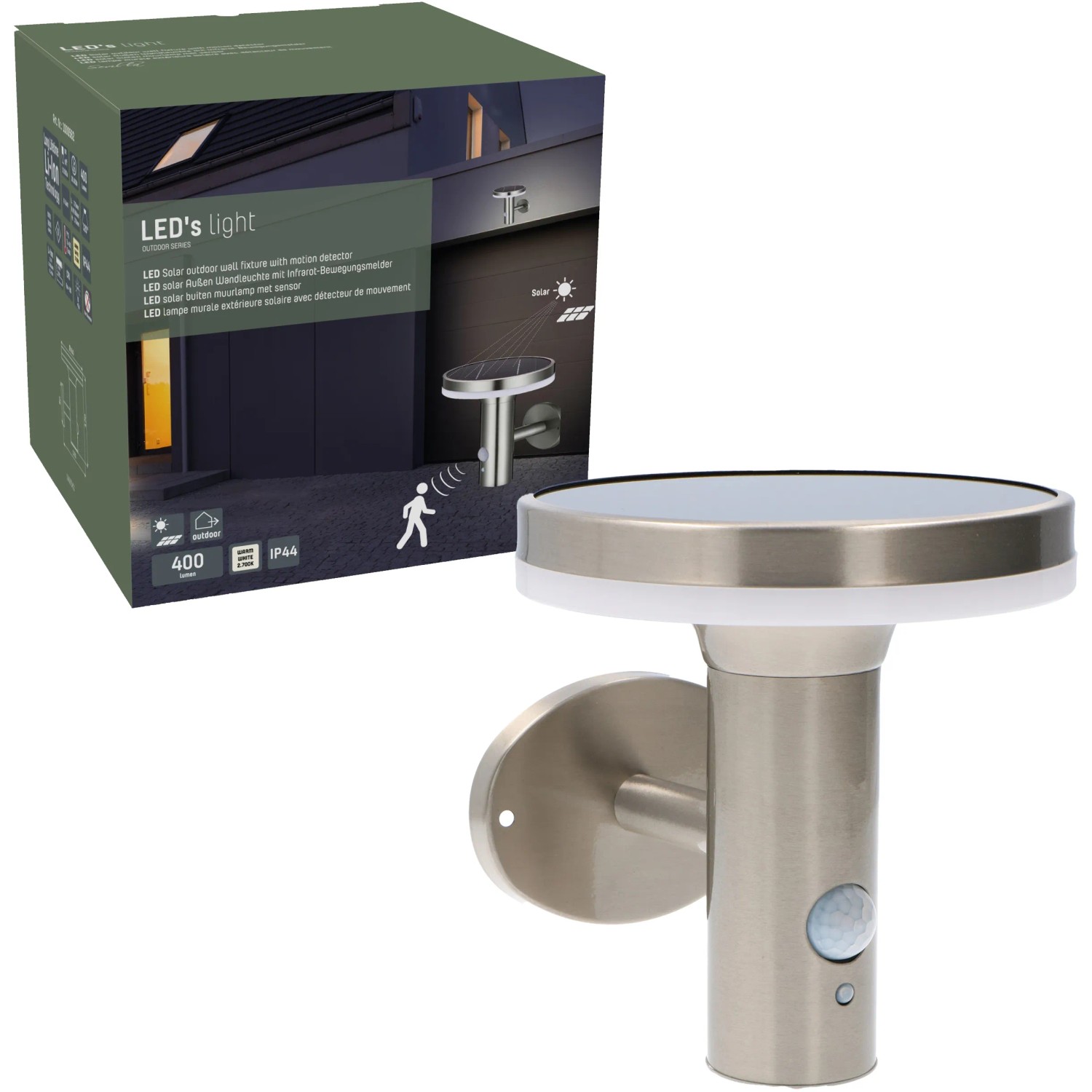 Velamp Solar-Stehleuchte 600 Lumen | Mit Bewegungsmelder | 3 Betriebsmodi | Wetterfest Aus Edelstahl | 54 Cm