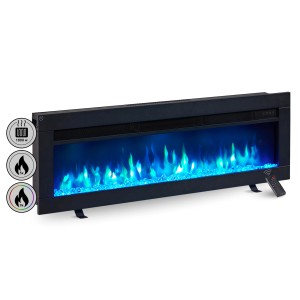 Schwarzer BALDERIA Elektrokamin AG-40 mit 3D-Flammeneffekt und Fernbedienung.