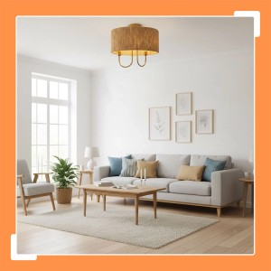 Relaxdays Deckenlampe Papierseil Eisen Natur Bronze 2-flammig 35 cm x 35 cm 1,2 kg