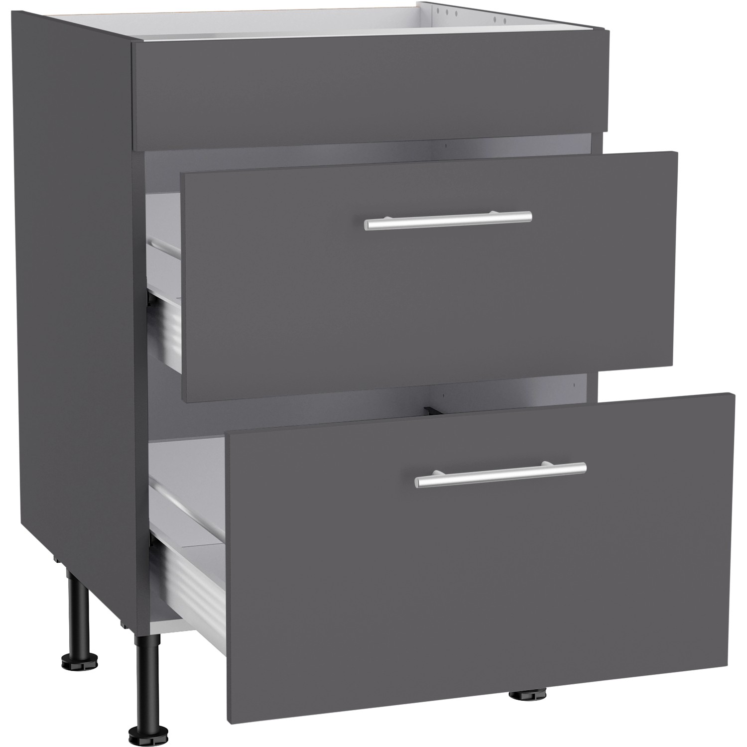 Optifit Unterschrank Ingvar420, 60 cm, Anthrazit Matt, mit zwei Auszügen und Edelstahlgriffen.