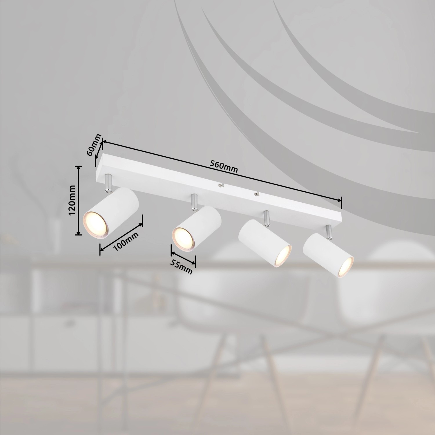 Globo Strahler Robby, 4-flammig, weiß, 560x60x120mm. Deckenleuchte mit vier Spots.