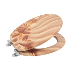 Sinobath WC-Sitz mit Absenk-Automatik, oval, Strandmotiv mit Sand, Muscheln und Seestern. Robuster Toilettensitz.