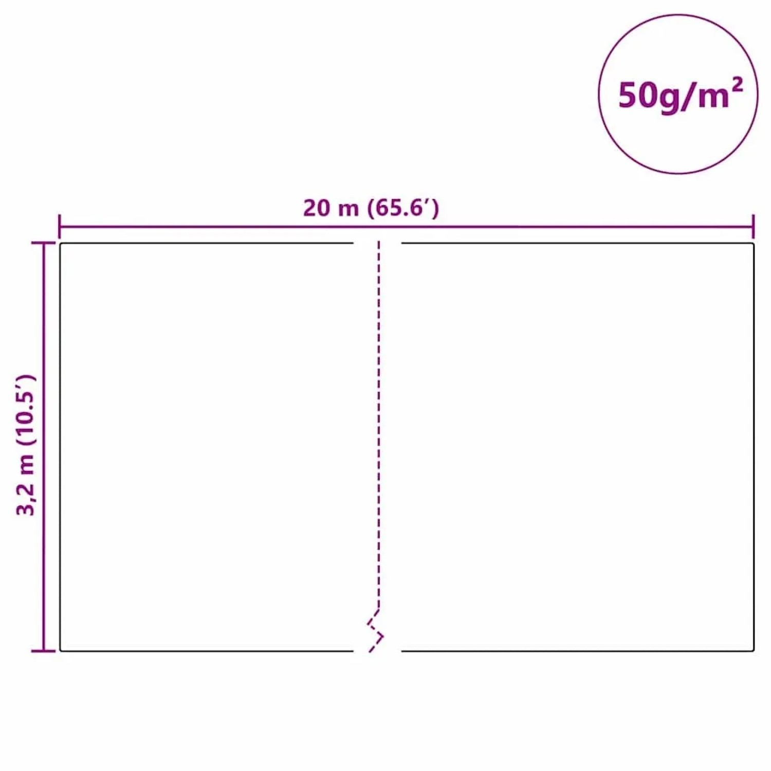 Abbildung der Maße des weißen vidaXL Winterschutz Vliesstoffes für Pflanzen (20x3,2m).