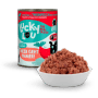 Lucky Lou Katzen-Nassfutter Adult Geflügel & Thunfisch, 400g Dose mit Futter in Schale.
