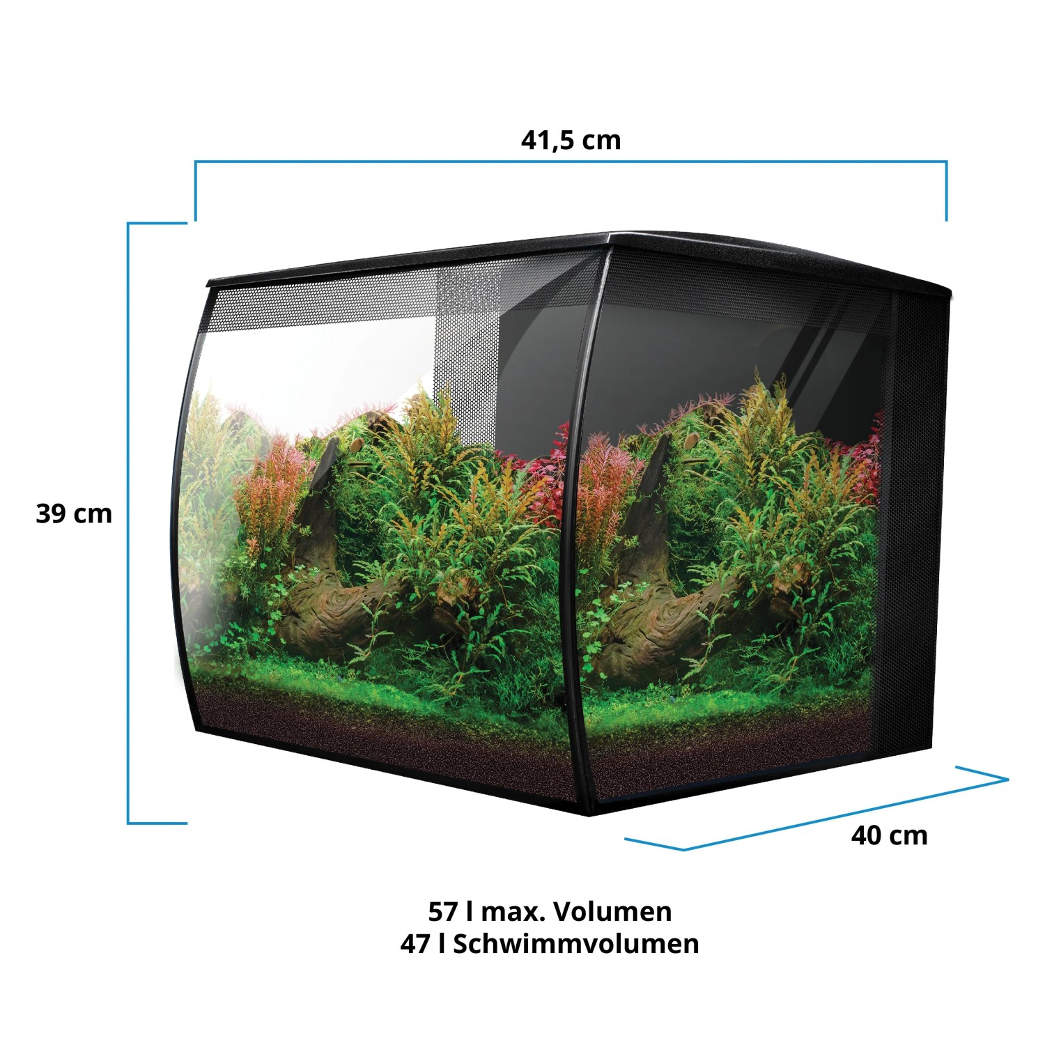 Fluval Flex 2.0 Süßwasser-Aquarienset 57 l mit gebogener Front, bepflanzt, Maße 41,5x39x40 cm.