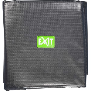 Zusammengefaltete, schwarze EXIT Premium Pool Abdeckplane für Pools mit ø 488 cm.