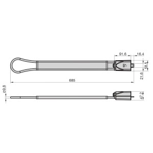Skizze des Basi Sicherheitsgurtschloss KFZ 117 mit Maßen, Diebstahlsicherung für Autopflege.