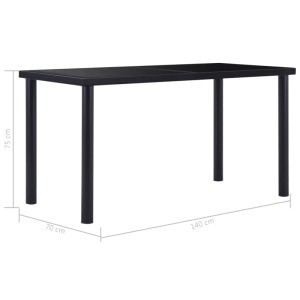 Schwarzer vidaXL Esstisch mit Glasplatte und Metallgestell, 140x70x75 cm.