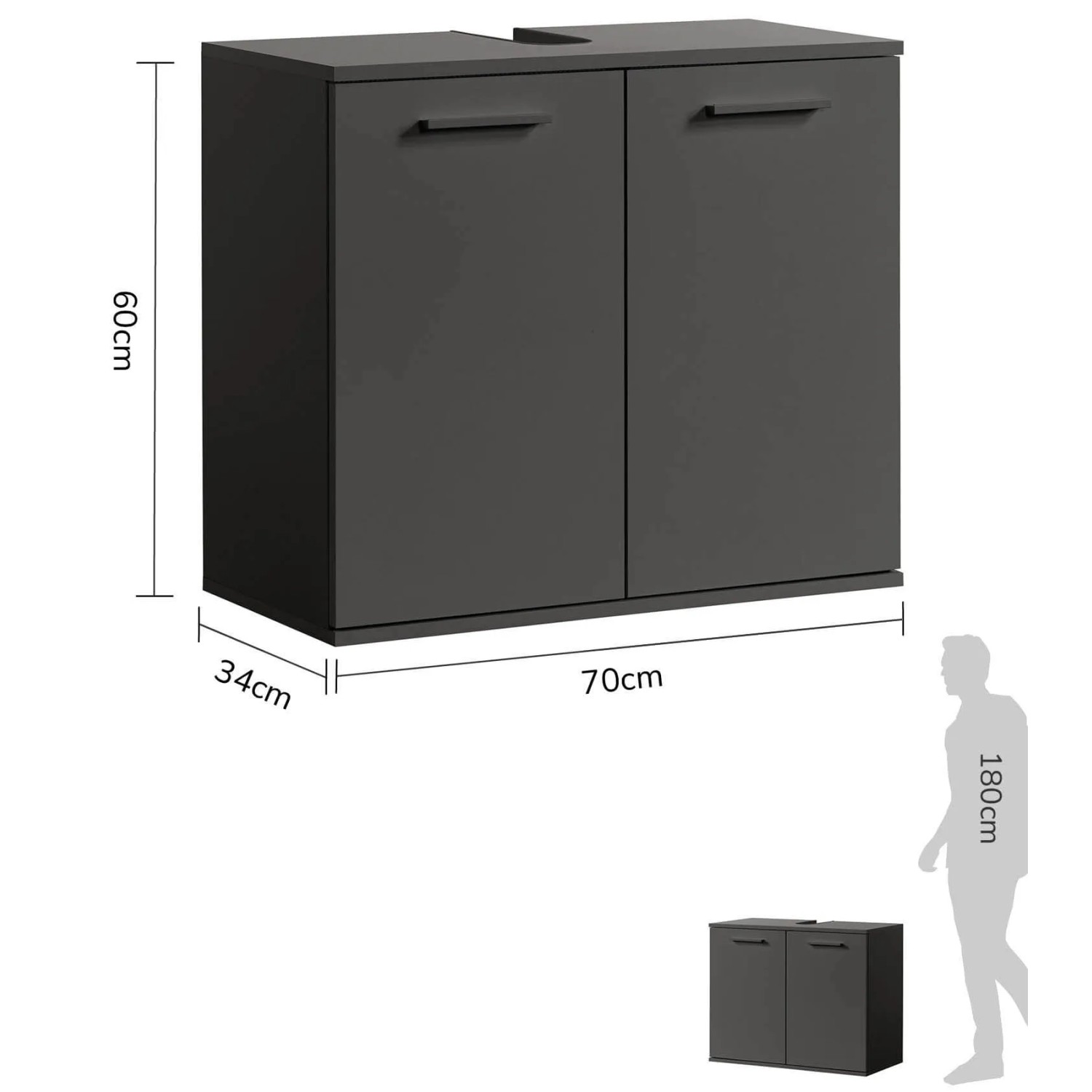 mokebo Waschbeckenunterschrank „Der Waschbär“ in Anthrazit, 60x70x34 cm (HxBxT). Badmöbel zur Aufbewahrung.